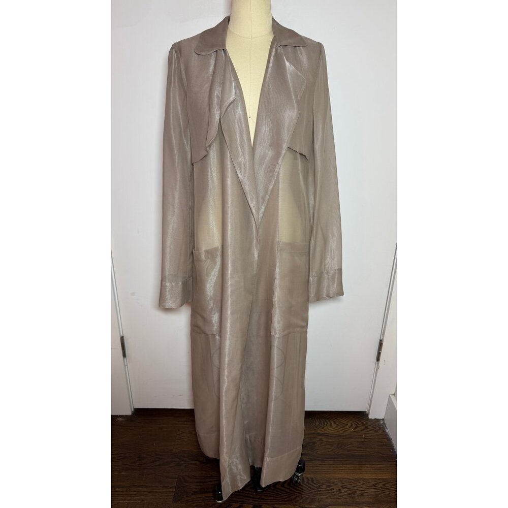 LAPOINTE Taupe Grey Lurex Sheer Organza Elongated Relaxed Trench Duster Sz S